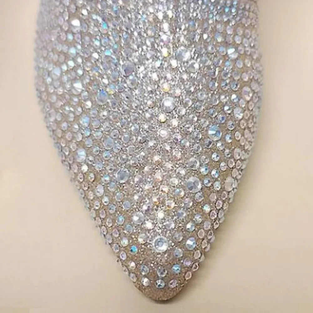 New Women Champagne Gold Rhinestone Glitter Pointy Ankle Boots Booties - Picture 9 of 9